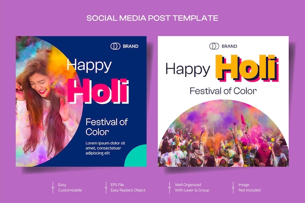 Vector square holi instagram posts collection