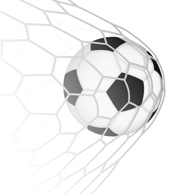 Square illustration of football ball in net goal moment in soccer or European football match Vector illustration
