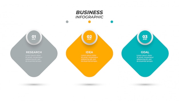 Square Infographic template design label with circle. Business concept with 3 step