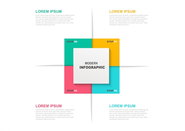 Square infographic template with icons and 4 steps or options.