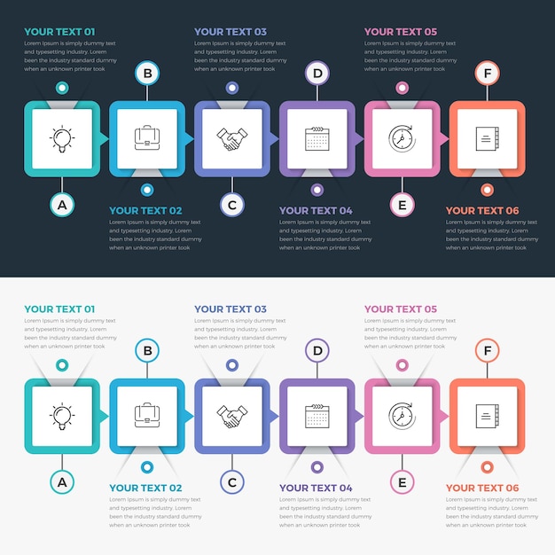 Square Infographics (6 Steps) with light and dark background