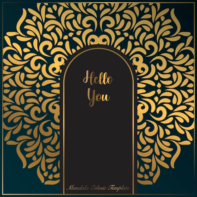 Square invitation card template with gold mandala art motifs