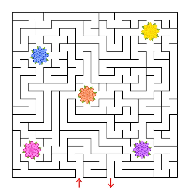 A square labyrinth. collect all the flowers and find a way out of the maze.