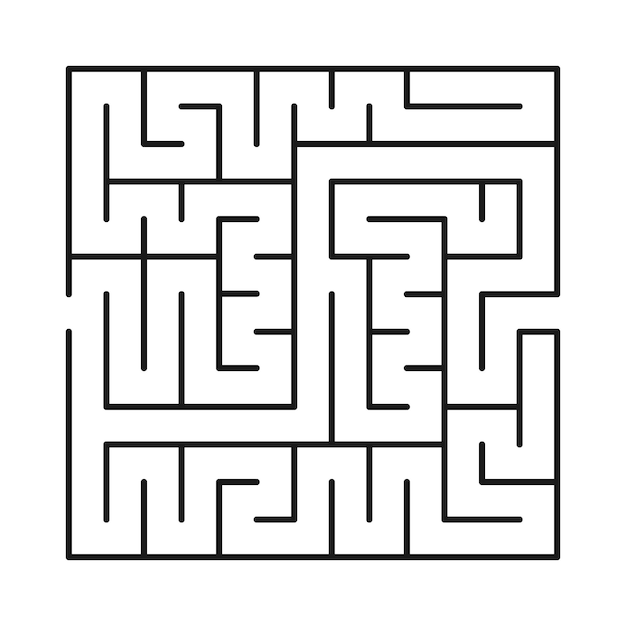 正方形の迷路。白い背景で隔離の暗い抽象的な迷路迷路。子供のためのゲーム。ベクトルイラスト。