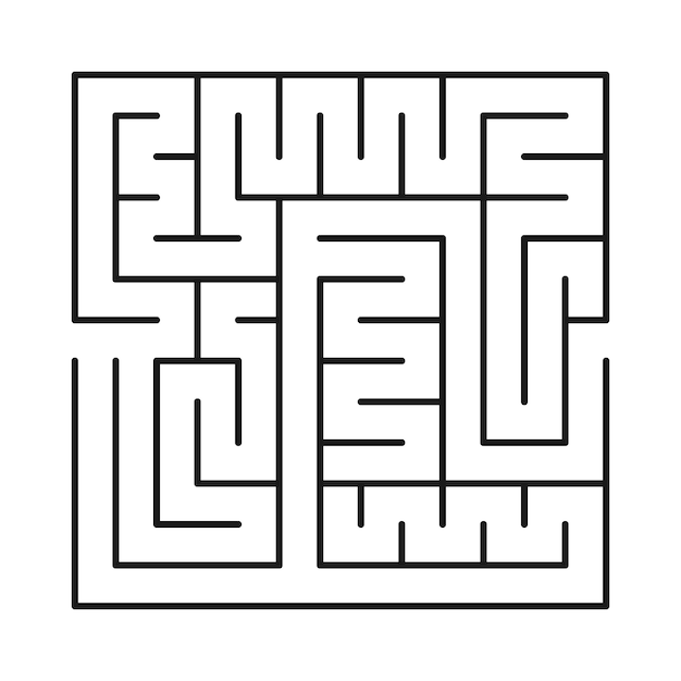 Square labyrinth. Dark abstract maze labyrinth isolated on white background. Game for kids. Vector illustration.