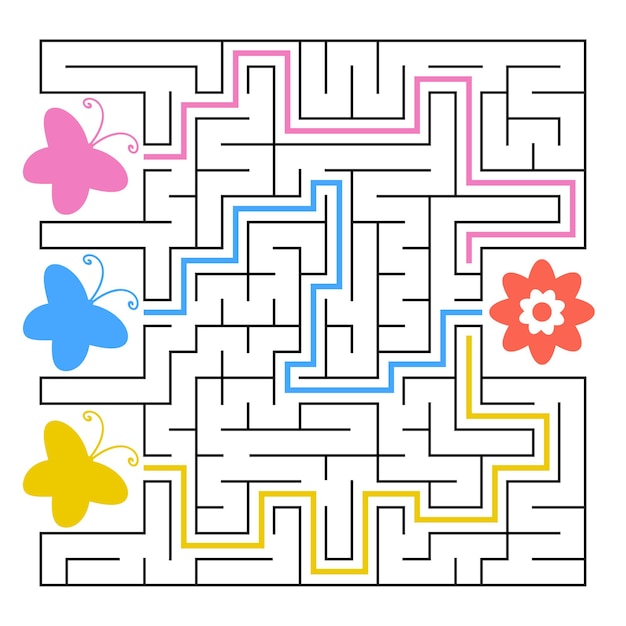 A square labyrinth. What butterfly will fly to the flower.