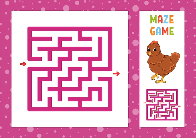 正方形の迷路。子供のためのゲーム。子供のためのパズル。幸せなキャラクター。迷宮の難問。