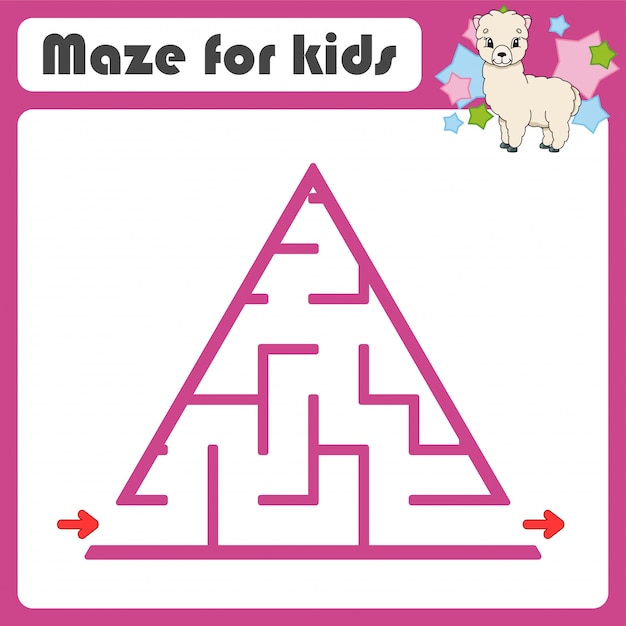 Square maze. game for kids. animal alpaca. puzzle for children. cartoon style. labyrinth conundrum.