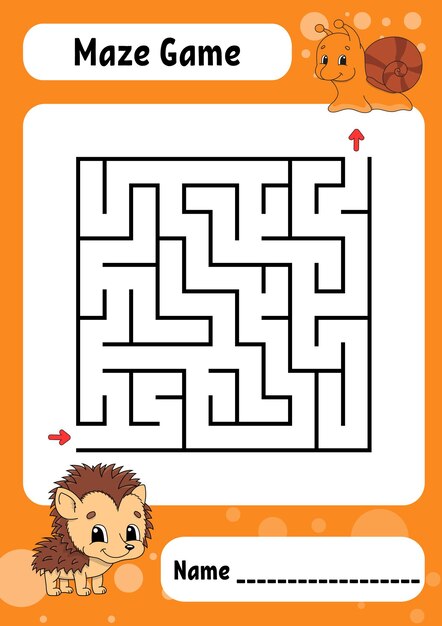 Labirinto quadrato gioco per bambini labirinto divertente foglio di lavoro per lo sviluppo dell'istruzione pagina attività puzzle per bambini