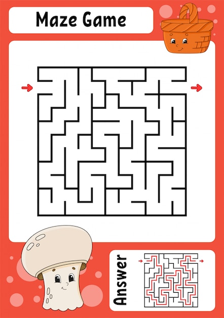 Square maze. Game for kids. Funny labyrinth. Education developing worksheet. Activity page.