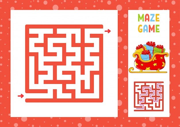 Square maze. game for kids. puzzle for children. christmas theme.