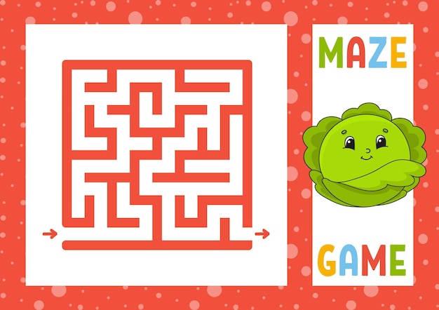 Square maze Game for kids Puzzle for children Happy character Labyrinth conundrum Find the right path