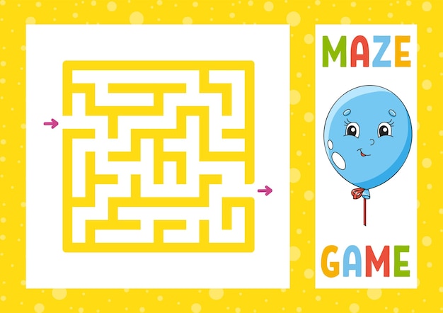 Square maze game for kids puzzle for children happy character labyrinth conundrum