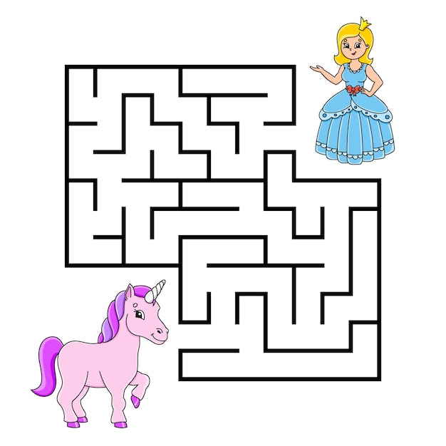 Square maze Game for kids Puzzle for children Labyrinth conundrum Fairytale theme