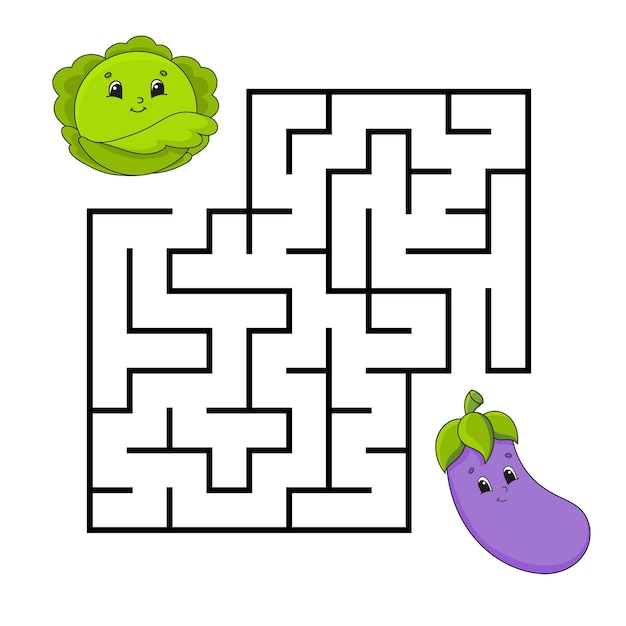 Square maze. Game for kids. Puzzle for children. Labyrinth conundrum. Vegetable theme.