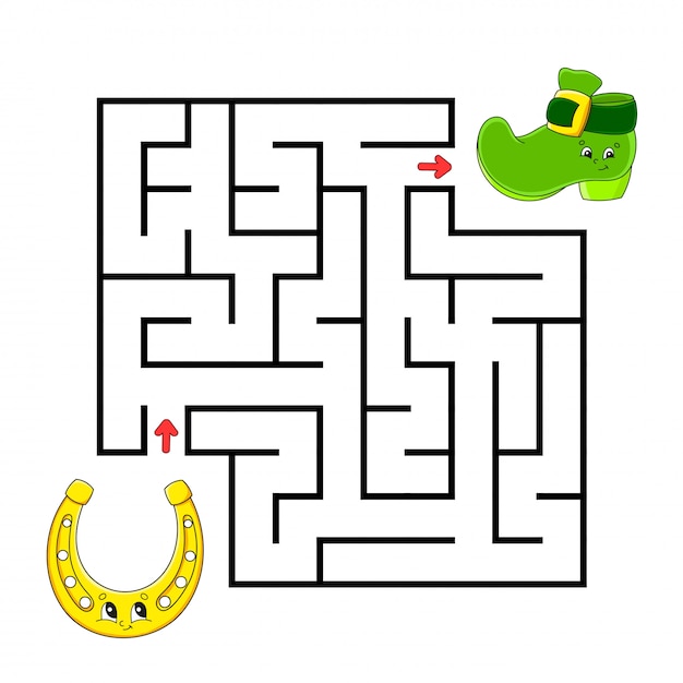 Square maze. Horseshoe and boot. Game for kids. Puzzle for children. Labyrinth conundrum.