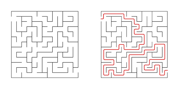 Set di labirinti quadrati. vector labirinto, enigma. gioco per bambini. puzzle per bambini.