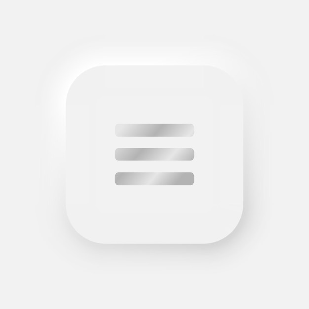 Square menu button on a white background user interface elements in the style of neumorphism ux ui