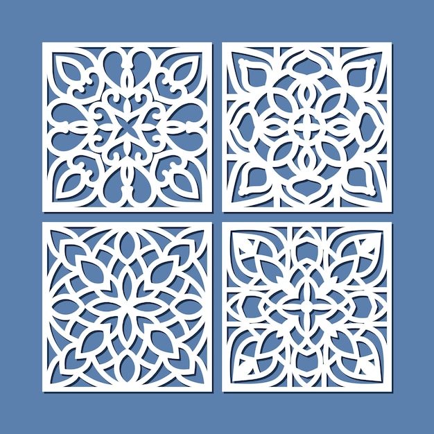 Square ornamental coasters for cutting laser cut panel set, vector.