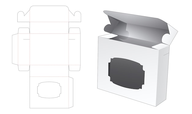 ヴィンテージウィンドウダイカットテンプレートと正方形のパッケージボックス