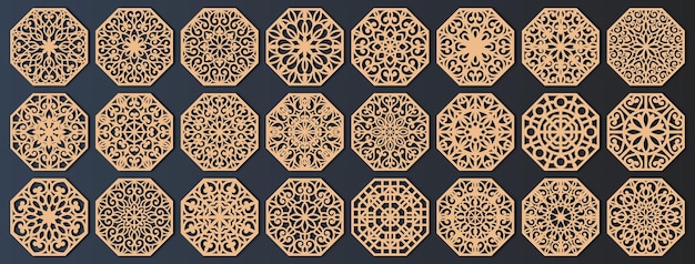 Square patterned coaster collection laser cut templates vector