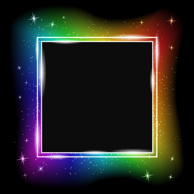 Square picture frame with rainbow magical light around it vector illustration copy space background