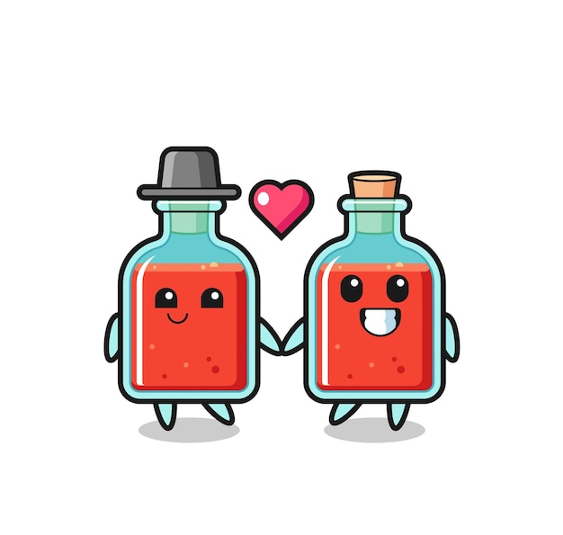 Square poison bottle cartoon character couple with fall in love gesture