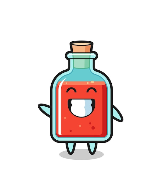 Square poison bottle cartoon character doing wave hand gesture