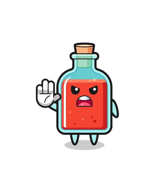 Square poison bottle character doing stop gesture