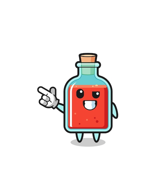 Square poison bottle mascot pointing top left