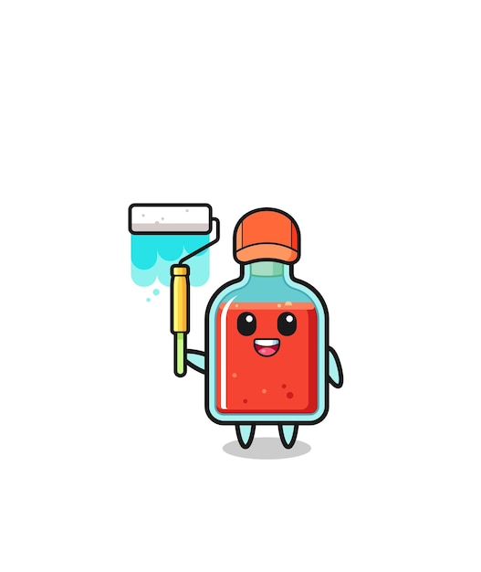 The square poison bottle painter mascot with a paint roller