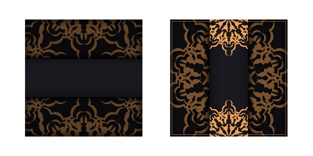 Square postcard design in black color with luxurious ornaments. Invitation card design with space for your text and vintage patterns.