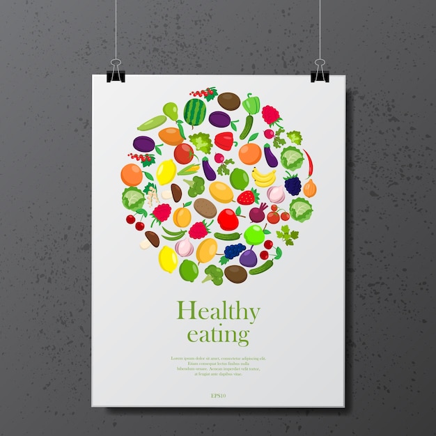 Vector square poster with heathy placard