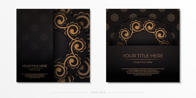 Square preparing postcards in black with indian ornaments template for design printable invitation card with mandala patterns