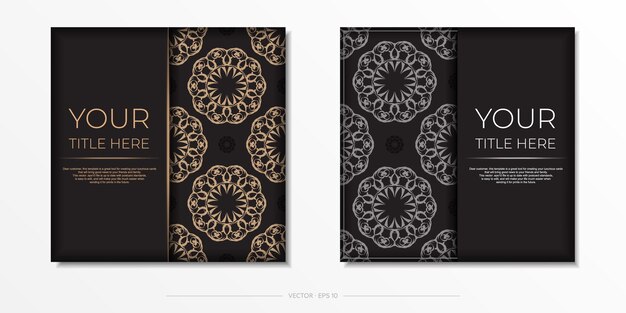 Square Readytoprint postcard design in black with luxurious patterns Vector Invitation card template with vintage ornament