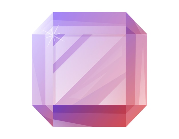 Вектор Квадратный реалистичный фиолетовый светящийся драгоценный камень