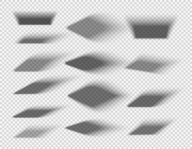 Vector square and rectangle box shadow effects isolated vector black or grey shades with soft edges realistic transparent elements mockup for design set of abstract shades objects of rectangular shape