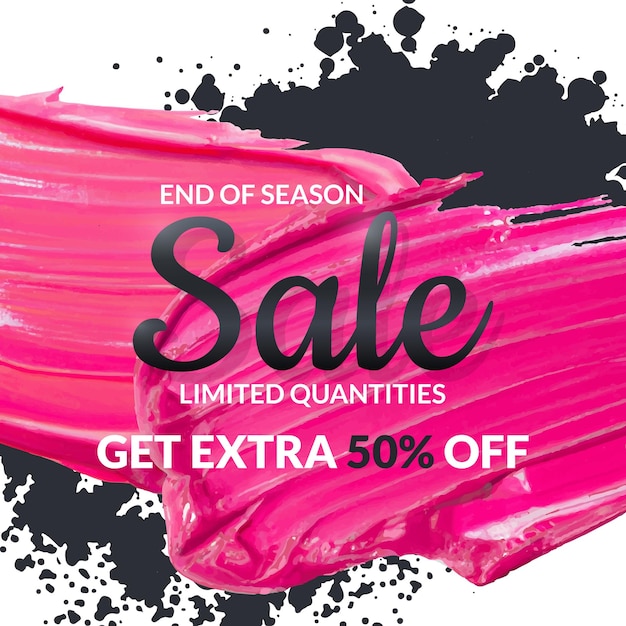 Square sale web banner with pink oil paint strokes Abstract poster cover with ink splash