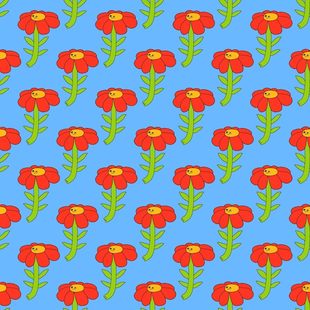 Vector square seamless pattern with psychedelic hippie flowers