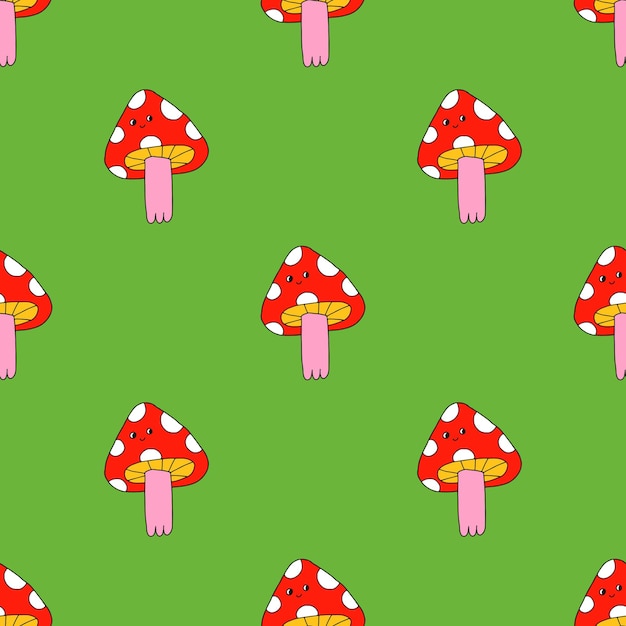 Vector square seamless pattern with psychedelic hippie mushroom