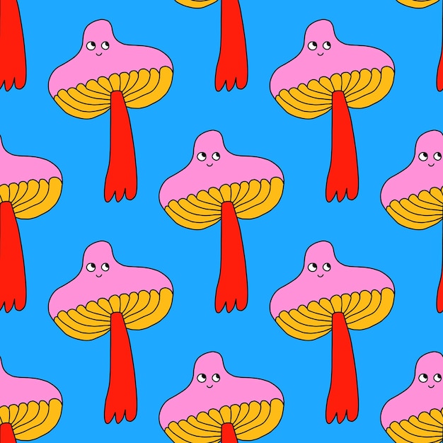 square seamless pattern with psychedelic hippie mushroom