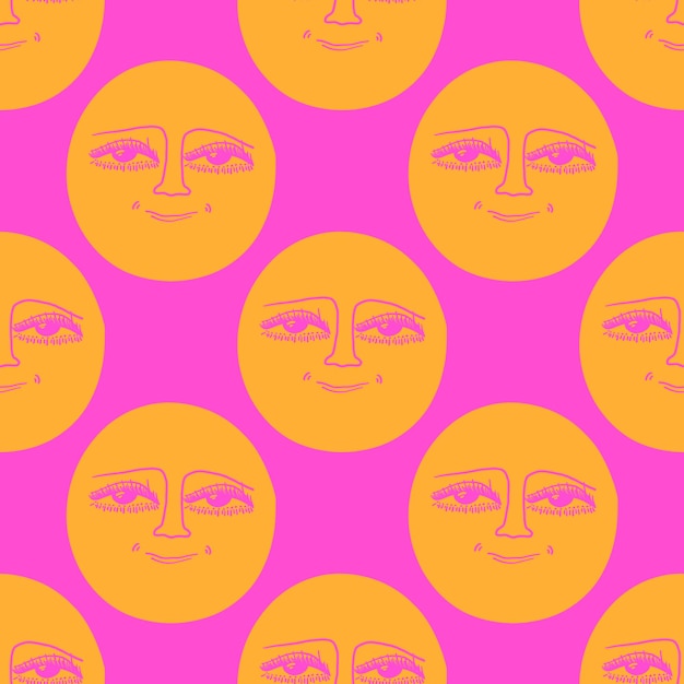 Vector square seamless pattern with psychedelic smiley moon
