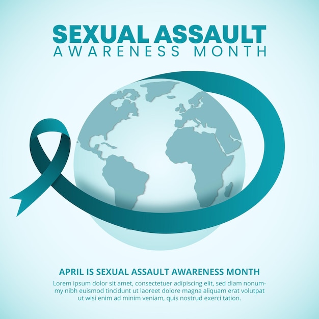 Square sexual assault awareness month with a ribbon surrounding the earth