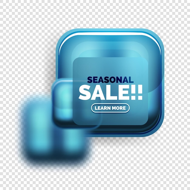 Square shape blue sale button label tag vector geometric buttons with transparency and blur effects