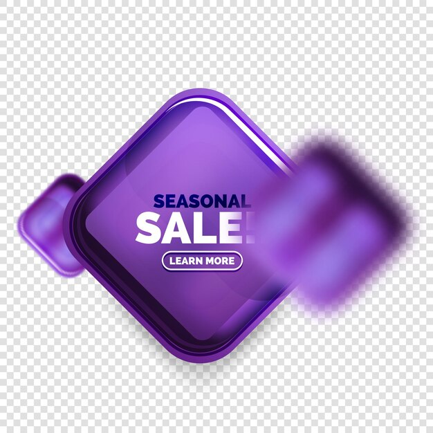 Vector square shape purple sale button label tag vector geometric buttons with transparency and blur effects