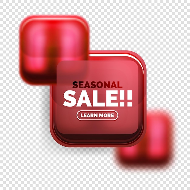 Vector square shape red sale button label tag vector geometric buttons with transparency and blur effects