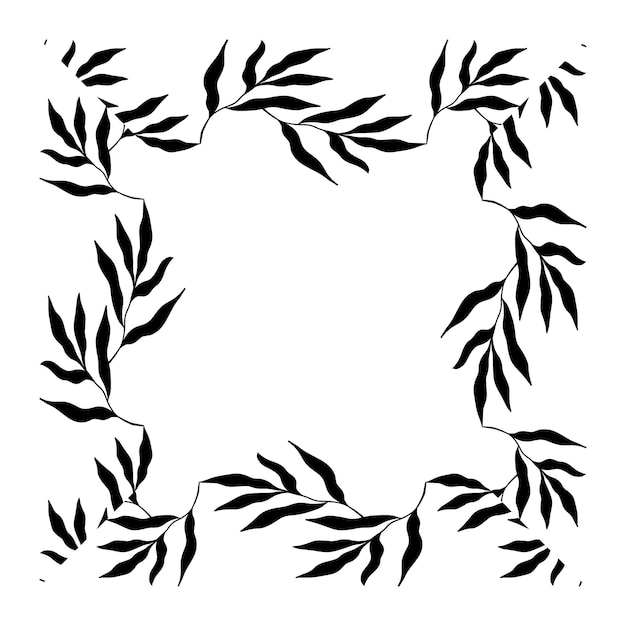 Square shaped black frame made of plants on white isolated background