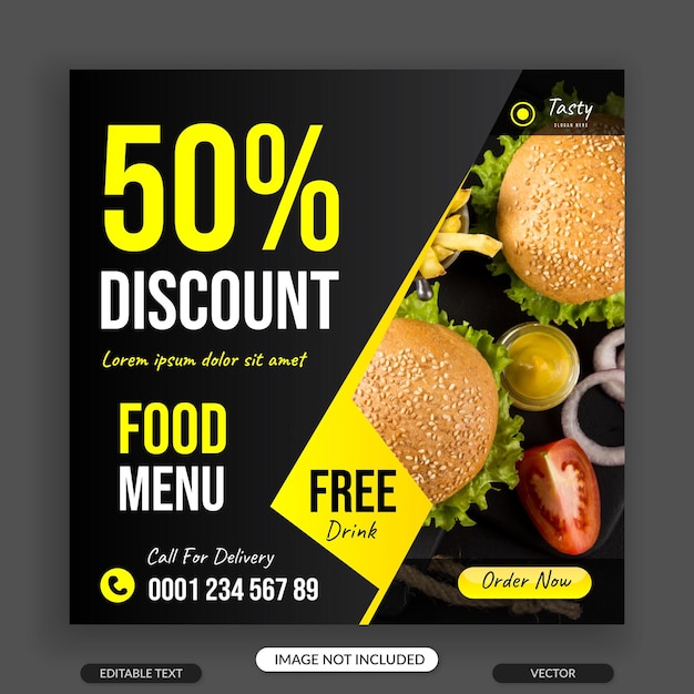 Vector square size food social media banner template