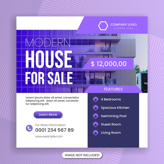 Vector square size social media post template for house sale