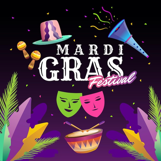 Square social media post for mardi gras festival greetings